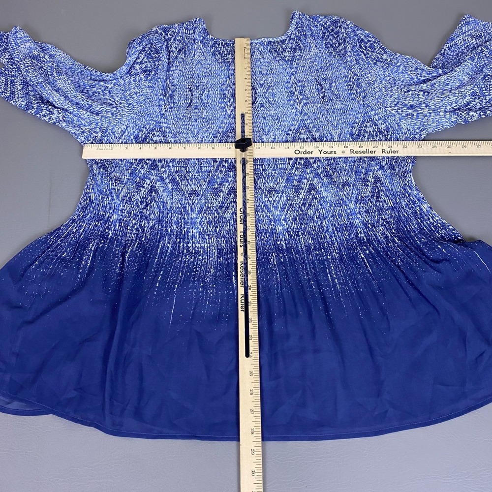 Catherines Tunic Top Women's Plus 1X Blue Ombre Pleated Peplum 3/4 Bell Sleeve - Picture 6 of 9